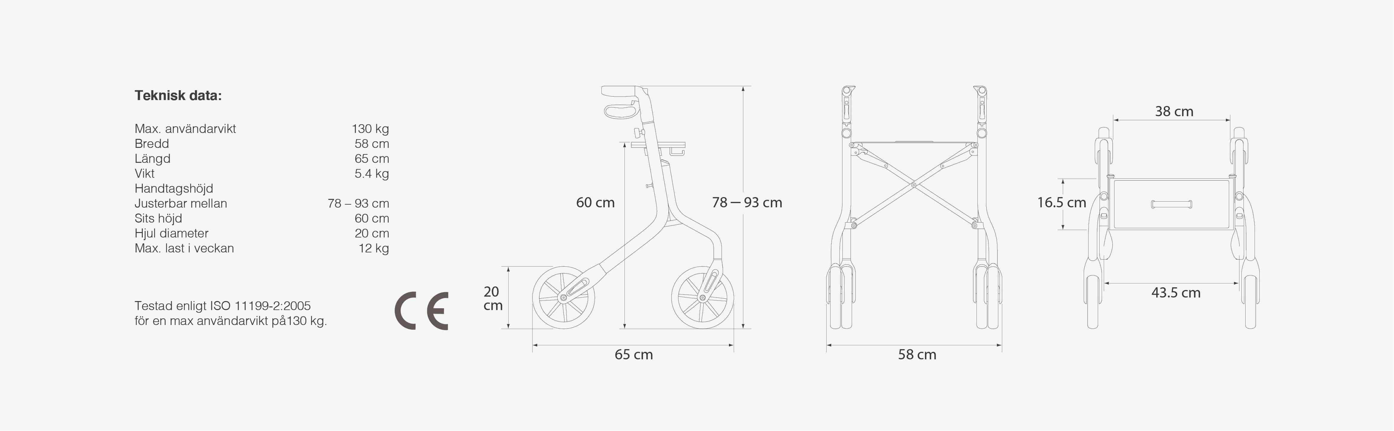 Utomhus rollator specifikationer