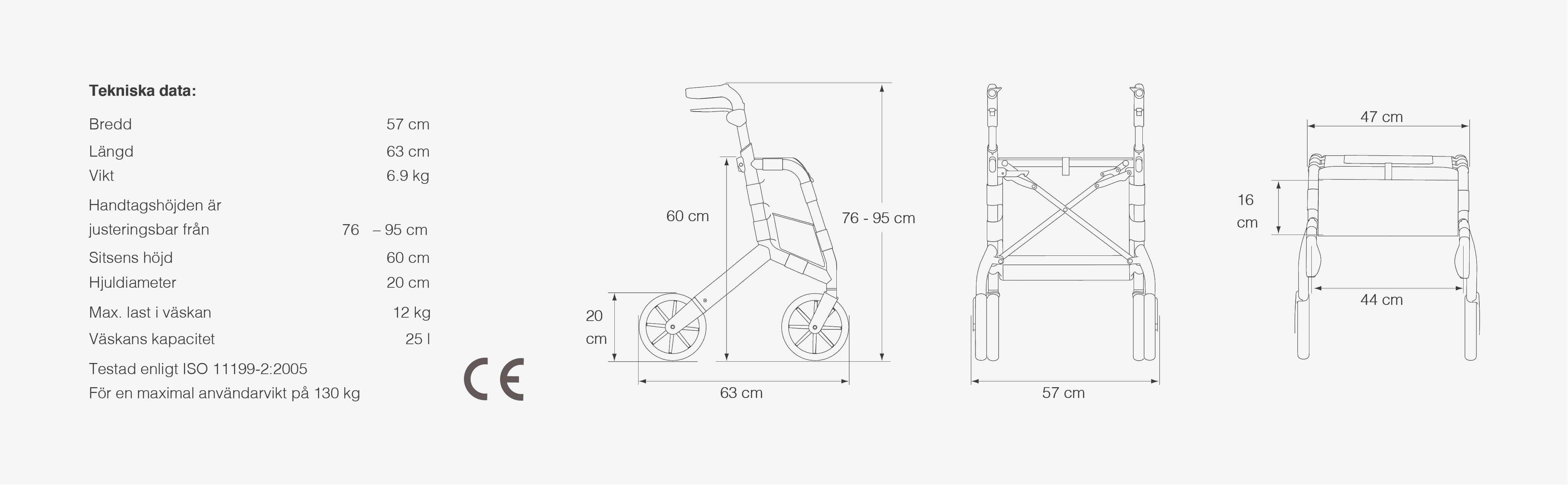 utomhus rollator specifikation